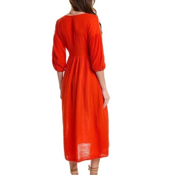 NEW Michael Stars 100% Cotton Gauze Muslin Isabella Midi Dress Salsa Red XS - Picture 4 of 8